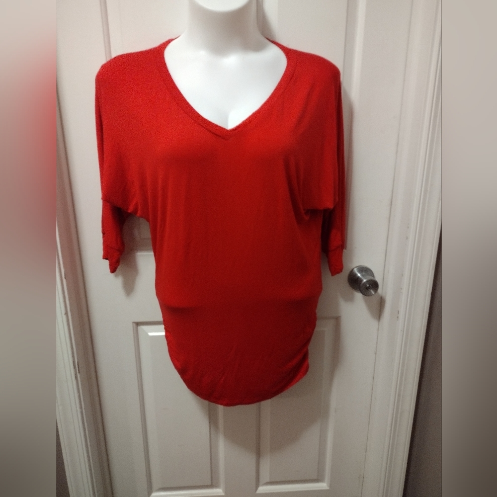🆕️Made By Johnny Women's Red 3/4 Sleeve cinch Shirt Casual Tunic Top Sz L NWT